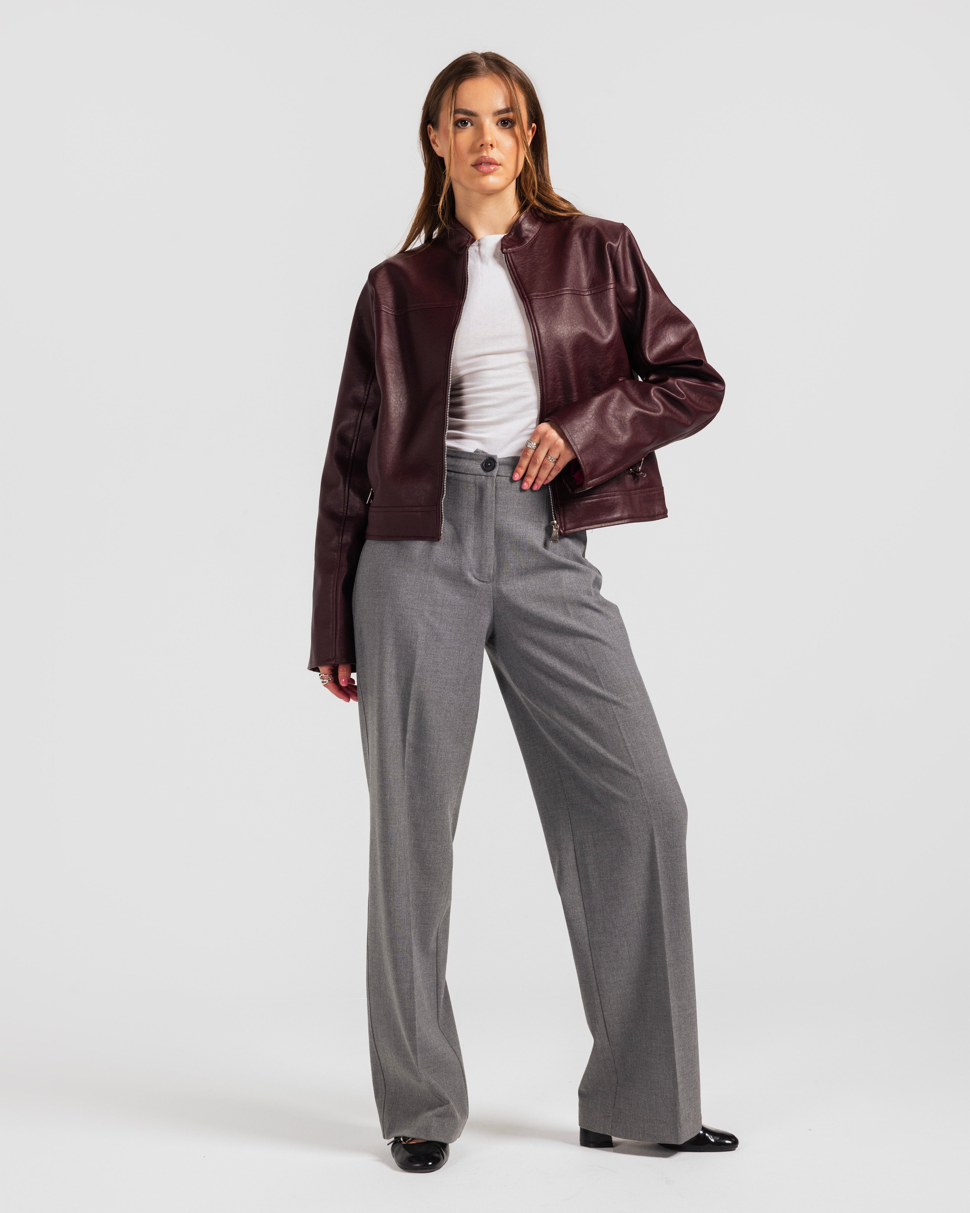Cropped Leather Zip Jacket